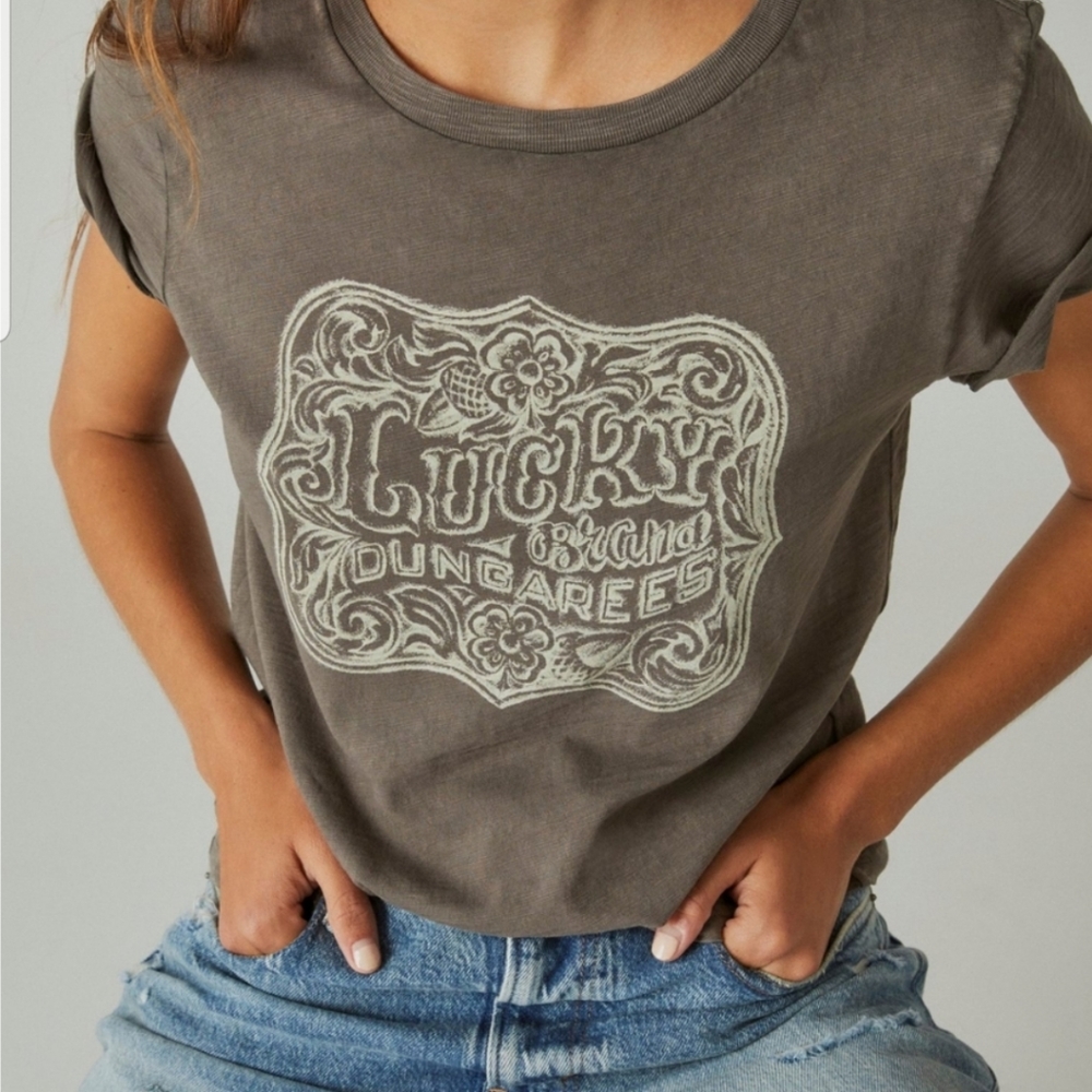 NWT Lucky "Belt Buckle" Cotton Crew Neck Tee, M